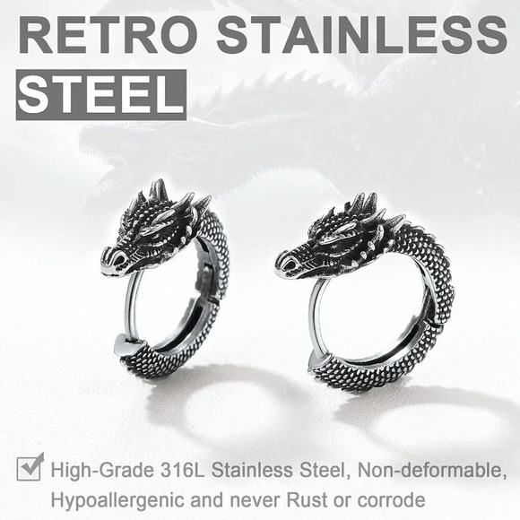 Women  Hypoallergenic Stainless Steel Stud Personalized Dragon Earrings - Picture 11 of 11